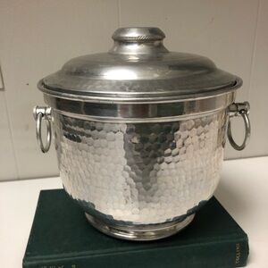 Vintage Mid Century Modern Hammered Aluminum Ice Bucket Made in Italy